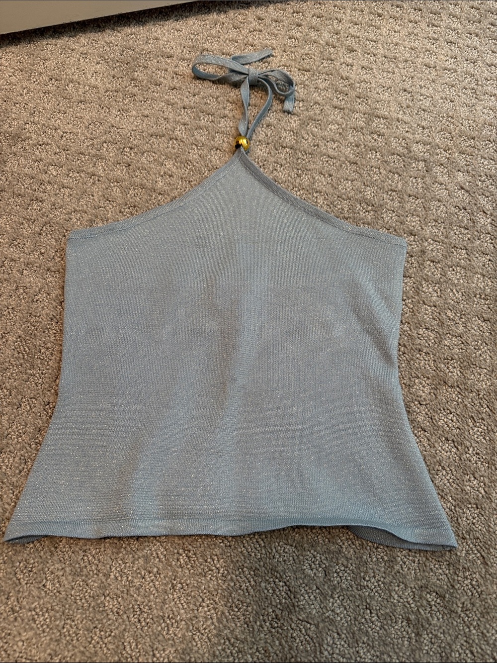 Shimmer Halter Crop Top in Light Blue with Bead Accent